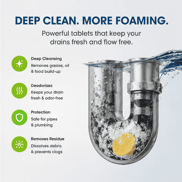 Foaming Drain Cleaning Tablets for Sink, Pipes & Disposal