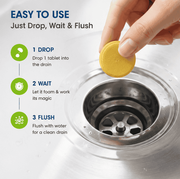 Foaming Drain Cleaning Tablets for Sink, Pipes & Disposal