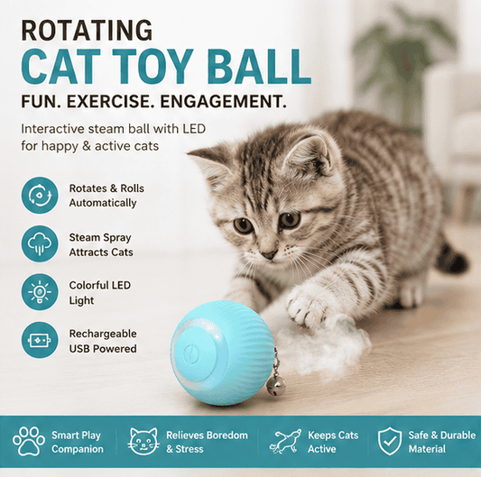 Rotating Cat Toy Ball with LED – Interactive Rechargeable Cat Toy