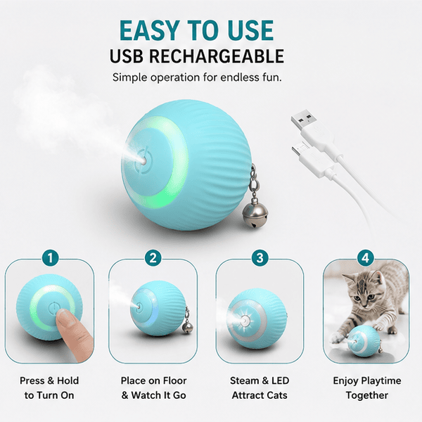 Rotating Cat Toy Ball with LED – Interactive Rechargeable Cat Toy