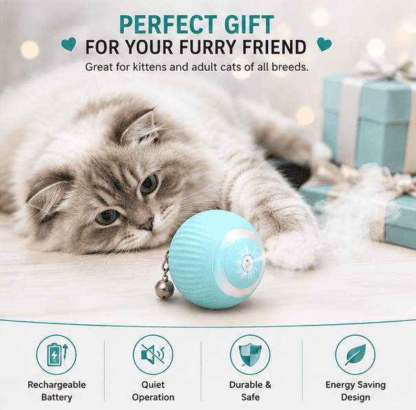 Rotating Cat Toy Ball with LED – Interactive Rechargeable Cat Toy