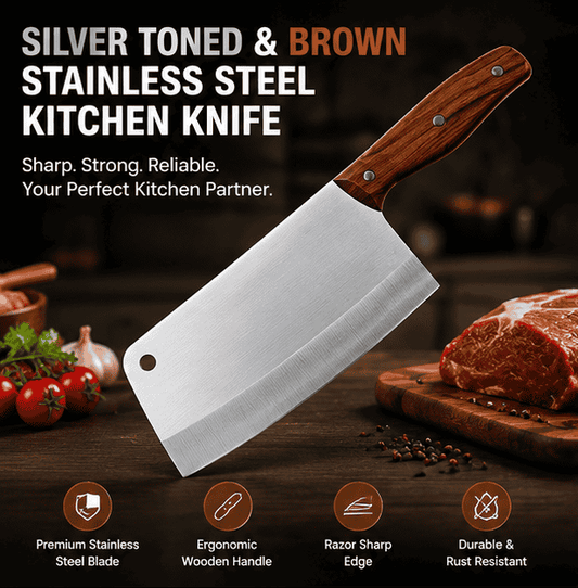 Silver Toned & Brown Stainless Steel Kitchen Knife