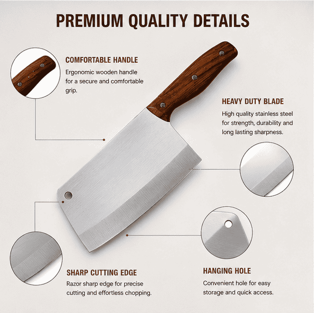 Silver Toned & Brown Stainless Steel Kitchen Knife