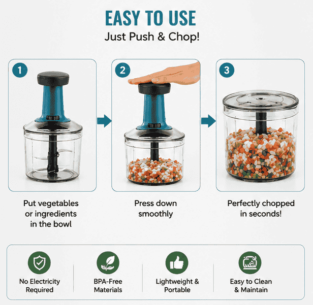 Kitchen Ninja Push Chopper – Multipurpose Vegetable Cutter